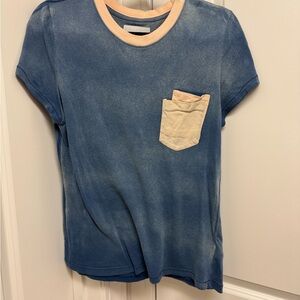 Current/Elliott Blue Tee with Cream Accents
